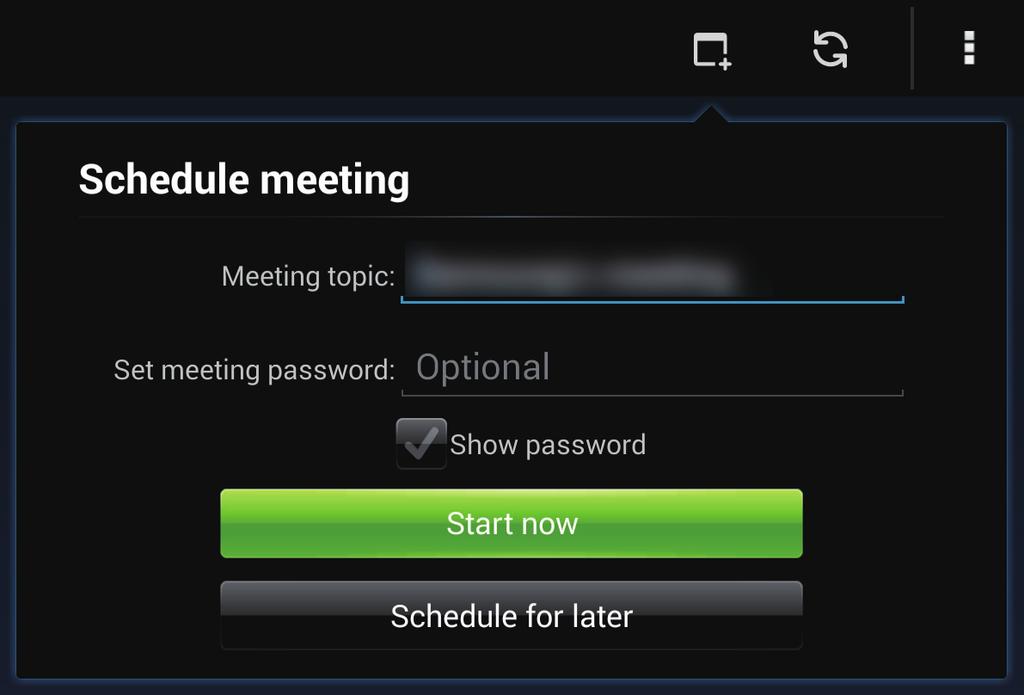 Zamykanie aplikacji. Przejście do witryny usługi WebEx. 5 Dotknij ikony, aby utworzyć sesję spotkania.
