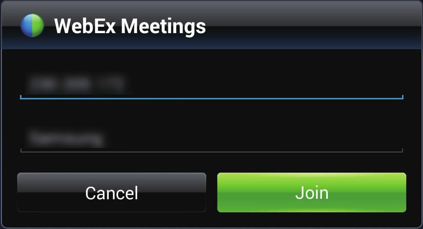 WWW i sieć Dołączanie do sesji spotkania Do spotkania można dołączyć przy użyciu jednej z poniższych metod. Dołączanie do spotkania przy użyciu numeru sesji 1 Dotknij WebEx na ekranie aplikacji.