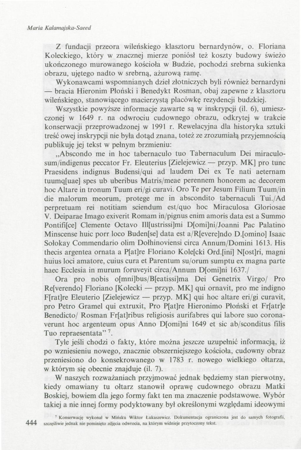 Maria Kałamajska-Saeed Z fundacji przeora wileńskiego klasztoru bernardynów, o.
