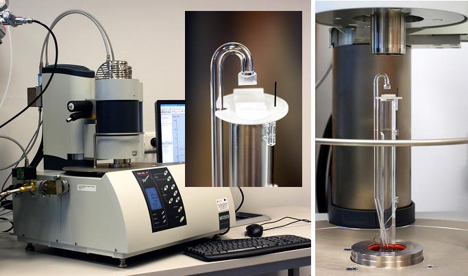 Charakterystyka: Analizator TMA 402 F1 wykonuje pomiar na próbkach o długości od 0.01 do 20 mm i średnicy 1-10 mm. Pomiar długości próbek wykonywany jest automatycznie.