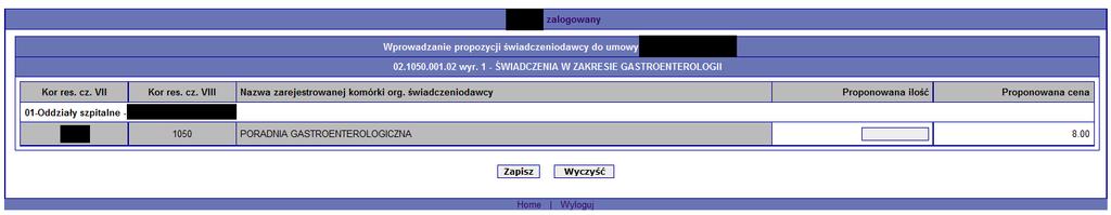 powrotu w dolnej części ekranu należy wrócić do okna Szczegóły propozycji finansowania przedstawionej przez ŁOW NFZ dotyczącej umowy W przypadku wyboru oświadczenia o nie spełnieniu warunków tekst w