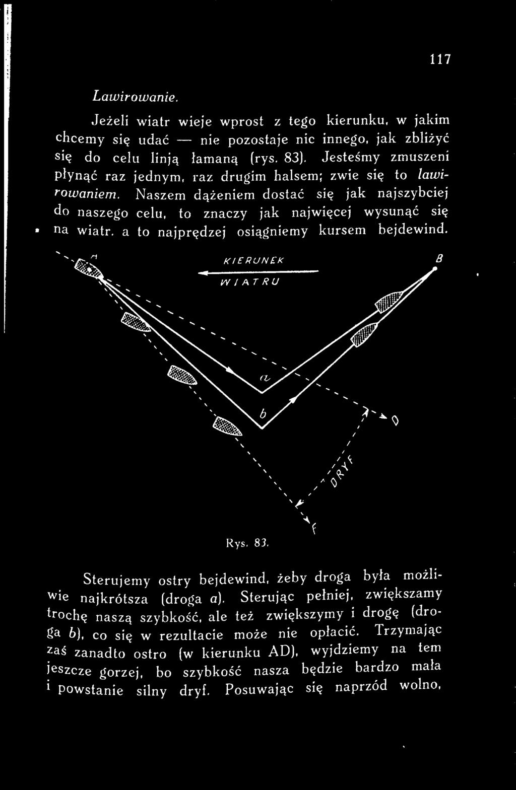 a to najprędzej osiągniemy kursem bejdewind. KIERUNEK WIATRU ' ' ' ' ' ' Rys. 83.