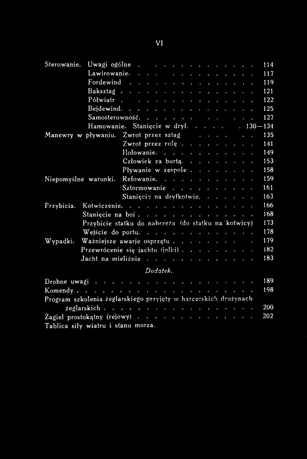 166 141 149 153 158 159 161 163 Stanięcie na boi. 168 Przybicie statku do nahrzón (do statku na kotwicy) 173 Wejście do portu. 178 Wypadki. Ważniejsze awarie osprzętu.