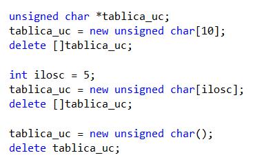 new, delete, wskaźniki W C++ zamiast malloc stosujemy new, a zamiast free delete. Poza tym ze wskaźników korzystamy podobnie jak w C.