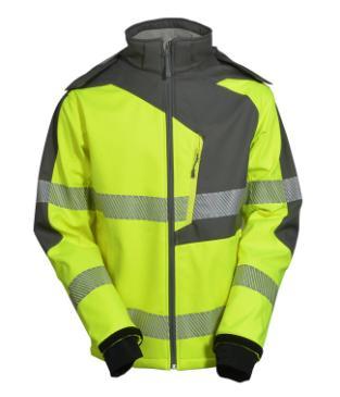 kieszeniach Mankiety zapinane na rzep pozwalający na regulację Kurtka ostrzegawcza softshell, Vizwell VWJK267YG - Kurtka o intensywnej widzialności - Termotransferowo naniesiona segmentowa taśma