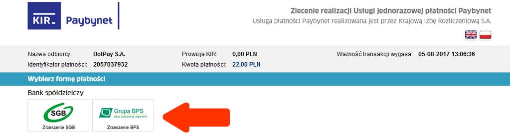 Po zlokalizowaniu właściwego logotypu (Banku/Grupy BPS), należy kliknąć na jego obrazek, po czym Kupujący/Klient zostanie przekierowany na stronę Krajowej Izby Rozliczeniowej (KIR) bezpośrednio do