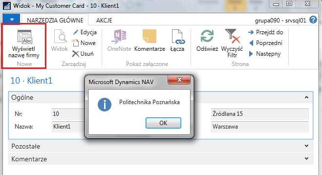 zmiennej systemowej COMPANYNAME) po naciśnięciu przycisku akcji. 6. Zamknij edytor kodu oraz projektanta akcji. 7.