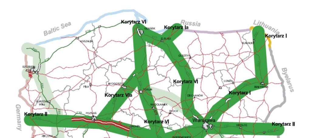 Pracownia Projektowa Rys. 2.1 Mapa korytarzy TransEuropejskich [żródło:http://siskom.waw.