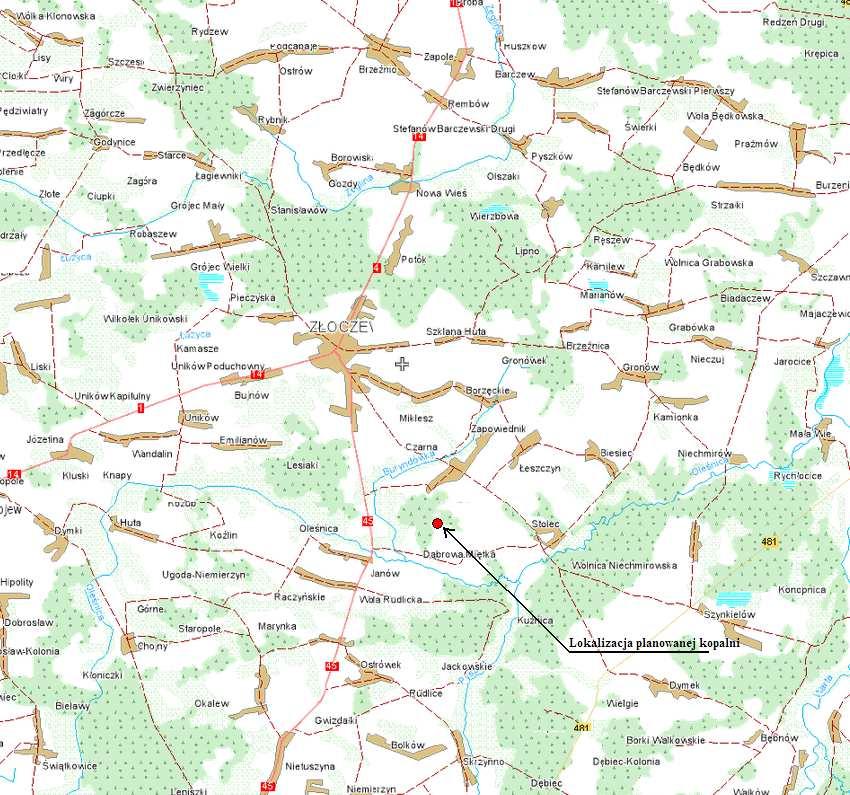 14 Rysunek 6 Lokalizacja inwestycji na tle sieci drogowej i osadniczej Obszar udokumentowanego złoża leży w południowo-wschodniej części Wysoczyzny Złoczewskiej (według J. Kondrackiego).