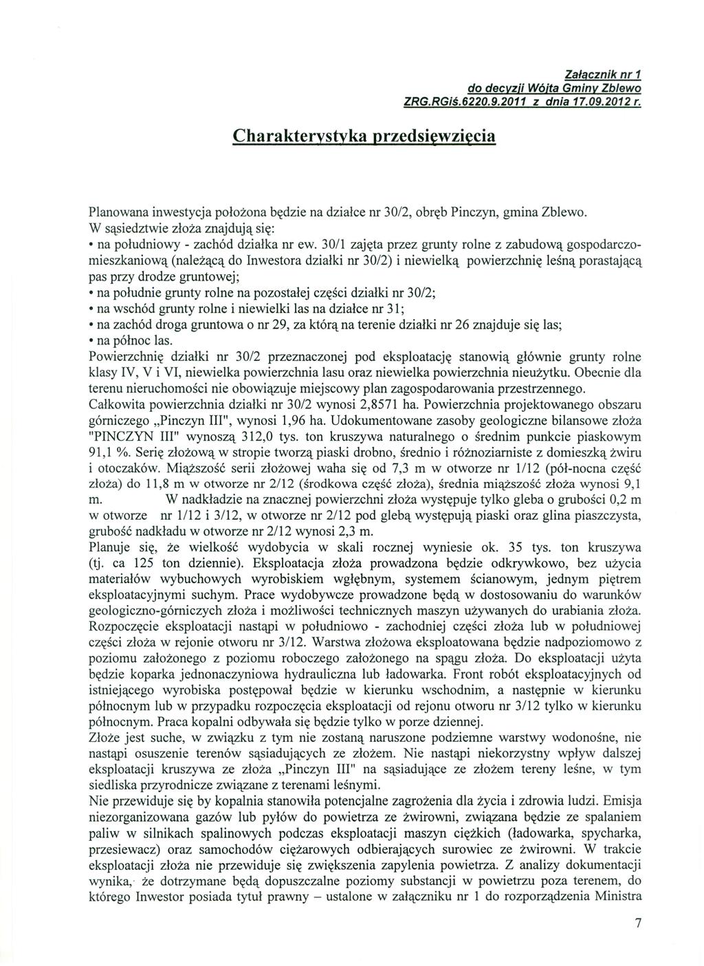 Załącznik nr 1 do decyzji Wójta Gminy Zblewo ZRG.RGiś.6220.9.2011 z dnia 17.09.2012 r.