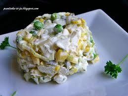 Leek Salad Dominika Samolej, Vb 2 leeks 2 medium apples 1 can corn 5 large tablespoons mayonnaise salt and pepper Wash leeks, dry and then cut them into thin slices. Drain corn.