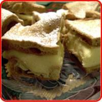 ,,Karpatka'' Norbert Ścisło, Vc Dough: 1 cup water ½ package (125g) unsalted butter 1 cup flour 1tsp baking powder 5 eggs Cake Filling: 1 glass milk 1 cup sugar 2 tablespoons potato starch 2