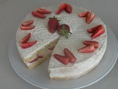 Fruit cake Sara Majcher, VIb 6 eggs 30 g sugar 30 g flour 25 g butter 1 vanilla sugar 1 tablespoon baking soda 50 g strawberries whipped cream sugar Slice strawberries. Set aside.