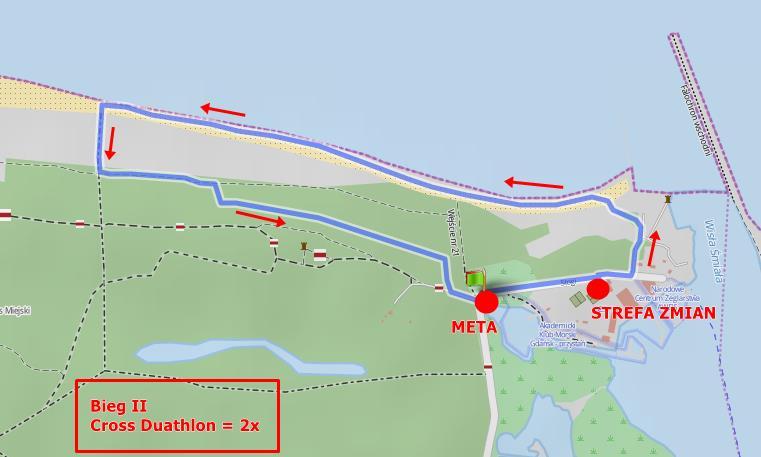Przebieg trasy biegowej Cross Duathlon bieg numer 1 (przed rowerem) 1x