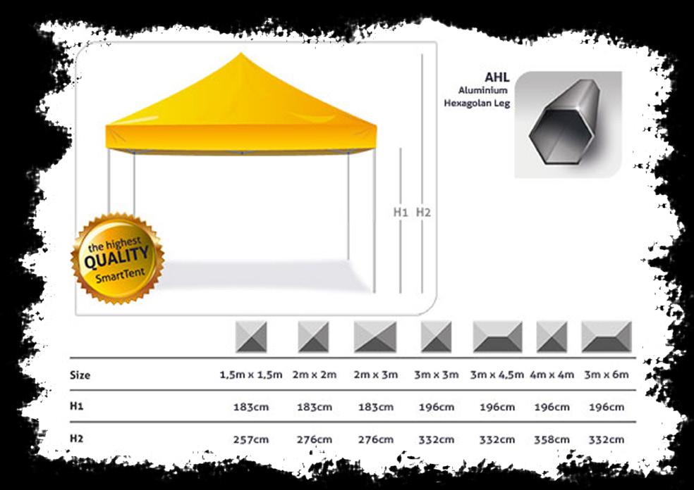 PopUp Aluminium Premium Tent (AHL Profile) Może być dodane wyposażenie: Markiza do namiotu expresowego PopUp (AHL) Markiza MULTI do namiotu expresowego