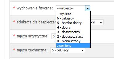 przedmiocie należy wybrać wartość brak oceny.