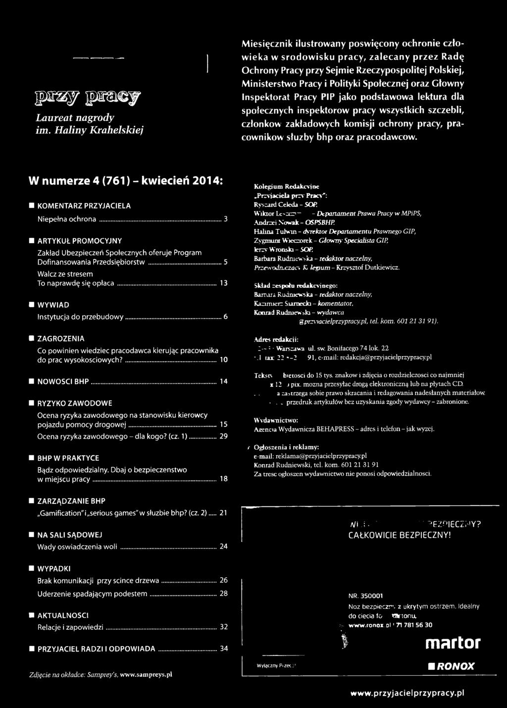 Spotecznej oraz Glowny Inspektorat Pracy PIP jako podstawowa lektura dla spotecznych inspektorow pracy wszystkich szczebli, czlonkow zakladovvych komisji ochrony pracy, pracownikow stuzby bhp oraz