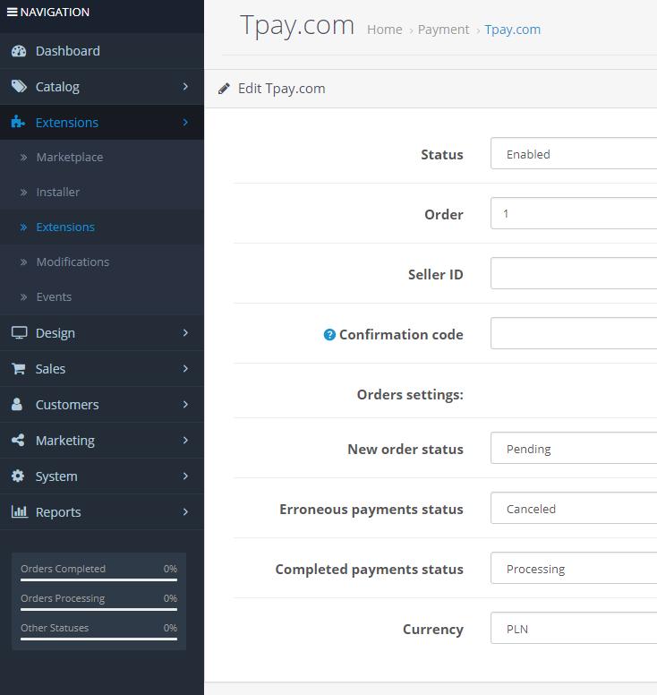 Instrukcja instalacji modułu płatności tpay.com w OpenCart v 3.x Wersja 1 4. Pojawi się posortowana alfabetycznie lista modułów systemów płatności. Z dostępnej listy należy odszukać moduł Tpay.com. W celu zainstalowania modułu, należy użyć przycisku Install, widoczny przy Tpay.