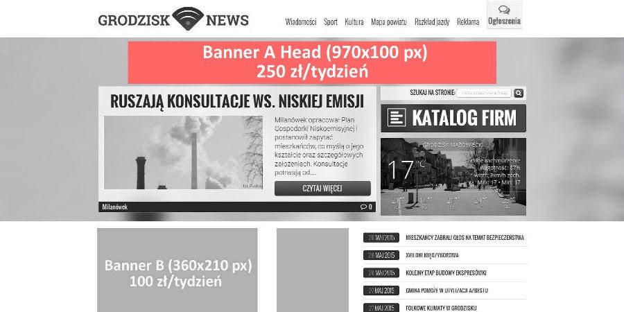 wykupienia miejsca na wyłączność cena do uzgodnienia). Baner A Head Double (350 zł brutto/tydzień) Największy dostępny baner.