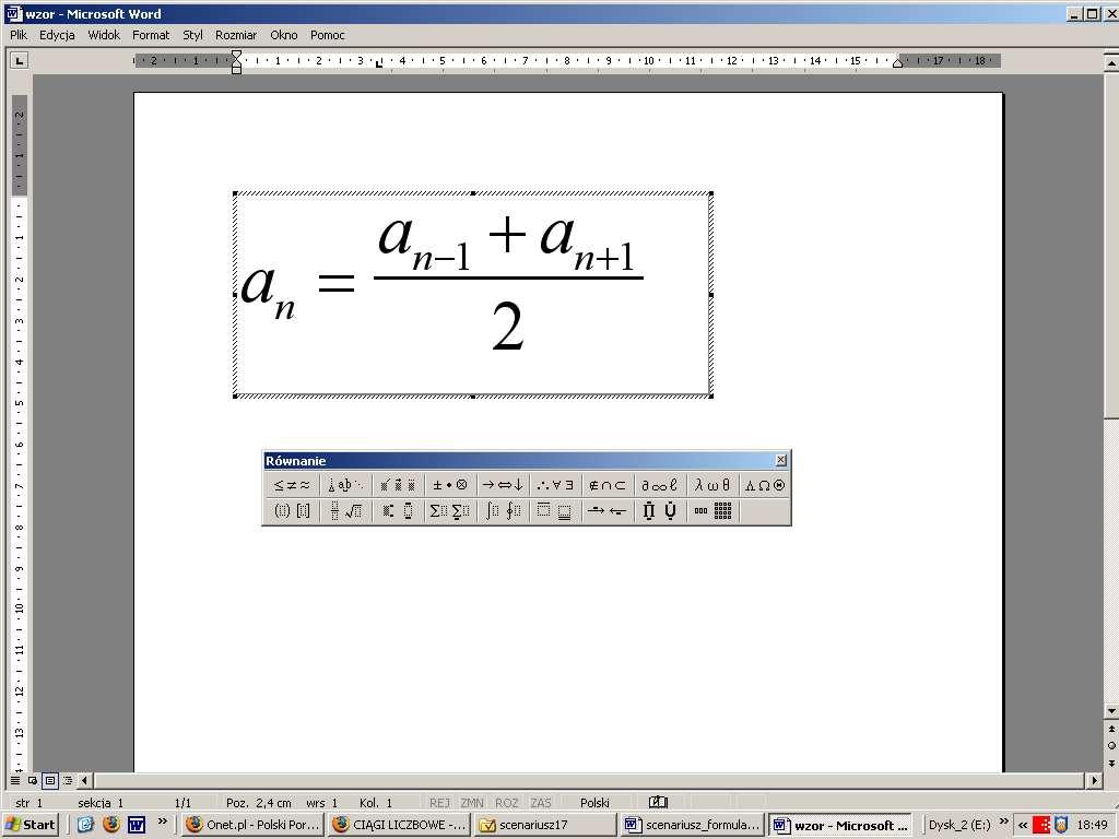 0. 3. Pojawi się pasek narzędzi Równanie oraz pole edycyjne.