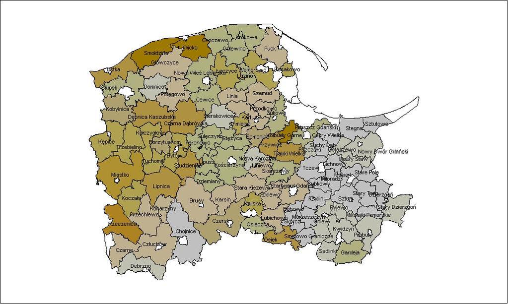 Udział odłogów i ugorów w ogólnej powierzchni