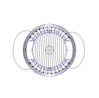 Fig. 5. Simulation of magnetic flux in PRMO-30-5D motor excited with Nd-Fe-B dielectromagnets admixtured with iron powder, magnetized diametral, radial ci indukcji magnetycznej w tym punkcie obwodu.