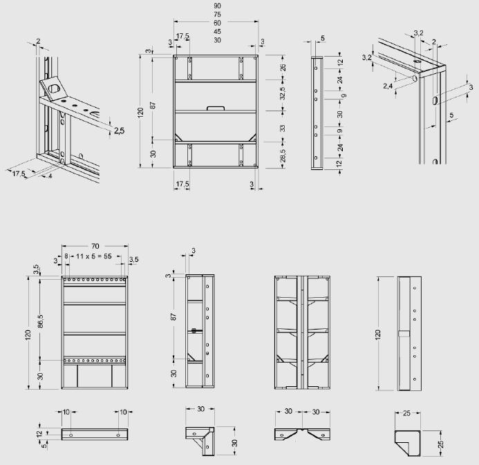 Wymiary elementów RASTO-TAKKO System deskowania Takko/Rasto o wysokości 120 cm System deskowania Takko/Rasto składa się tylko z 5 elementów zwykłych