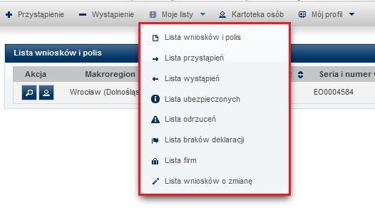 4. Operacje w aplikacji 4.1 Moje listy Aby wyświetlić do jakich list ma dostęp użytkownik o roli Firma.