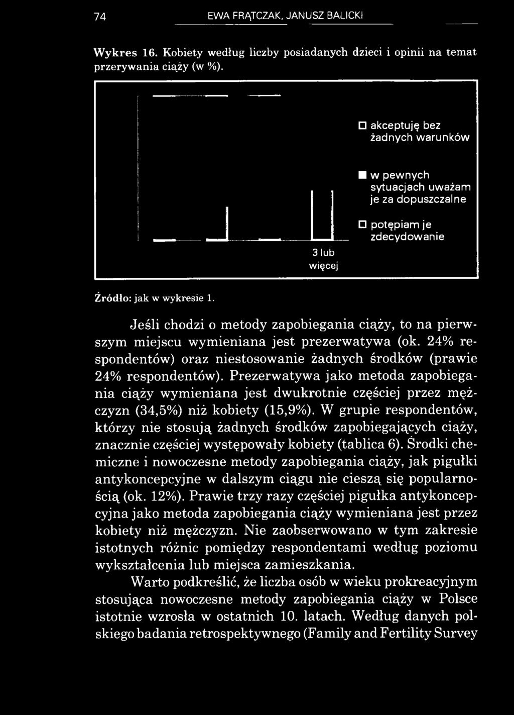 W grupie respondentów, którzy nie stosują żadnych środków zapobiegających ciąży, znacznie częściej występowały kobiety (tablica 6).