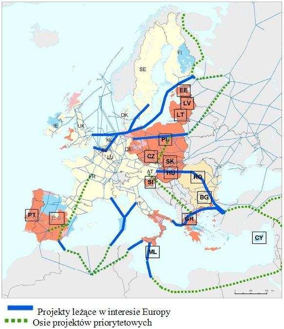 Rysunek 2. Projekty leŝące w interesie Europy gaz ziemny (Źródło: Plan,op. cit., str.
