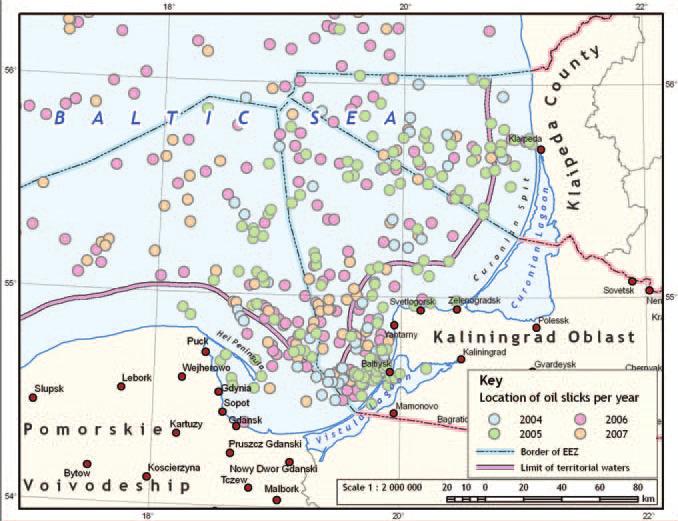 obszarze południowo-wschodniego Bałtyku, Źródło: Raport o stanie wybrzeża (Gilbert, 2008).
