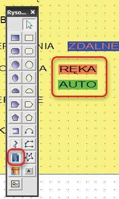 zmiennej. stanu zmiennej TRYB_PRACY. ia Tekst dwa obiekty z tekstami trybów sterowania bramy: Rys. 61. Wstawianie obiektu tekstowego.