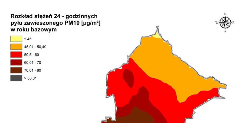 Rysunek 9 Rozkład stężeń pyłu zawieszonego PM10 o okresie