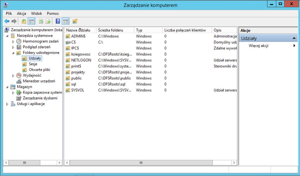 Zarządzanie udostępnianymi folderami Narzędzia konsolowe Zarządzanie zasobami