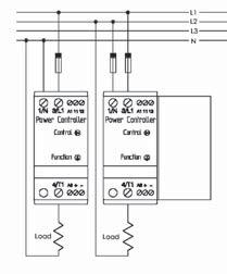 Pojedyncza faza 230/400V AC Single Phase 230 /400 V AC Typowa aplikacja do sterowania grupowego grzejników zasilanych napięciem 230V AC lub 400V AC Phase Angle and Burst Firing applications 230 400 V