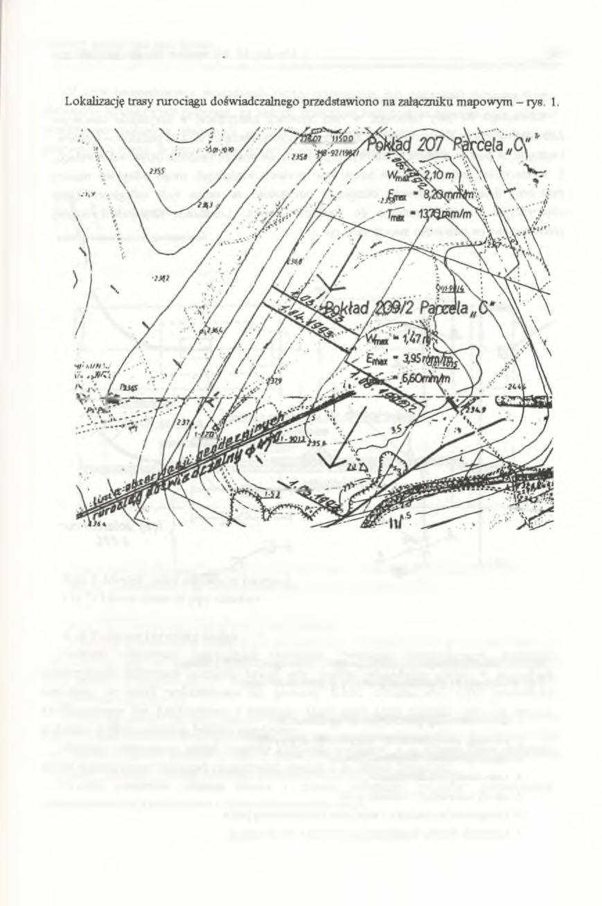 Pomiary geodezyjne jako forma.. 93 Rys. 1. Lokalizacja trasy rurociągu doświadczalnego i geodezyjnej linii obserwacyjnej Fig. 2.
