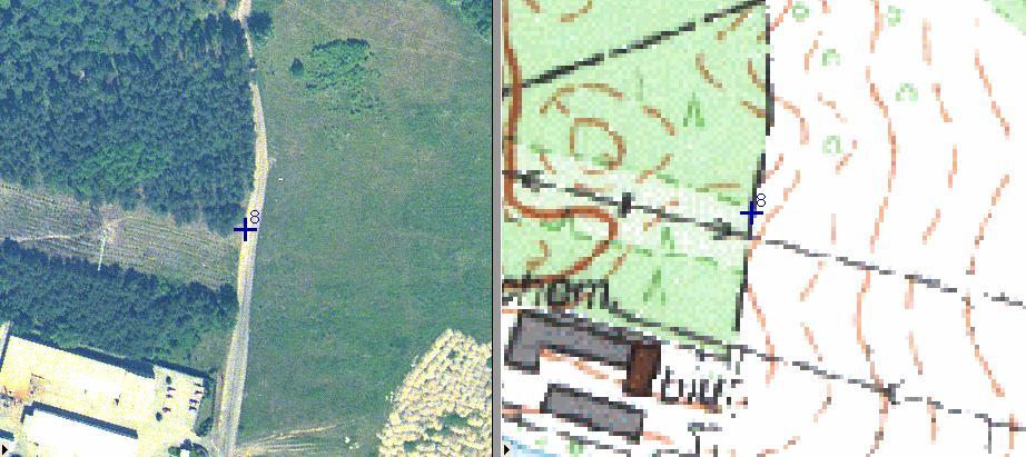 Przykłady punktów kontrolnych dla zdjęć lotniczych, gdzie odniesieniem referencyjnym jest mapa topograficzna 1:10000 w układzie 92 (mapa kolorowa).