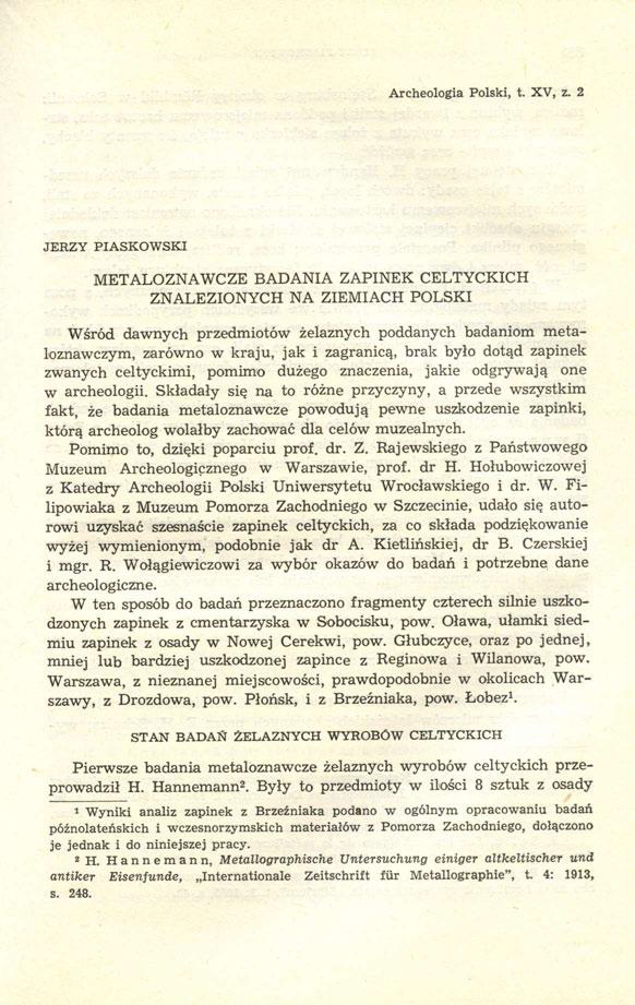Archeologia Polski, t. XV, z.