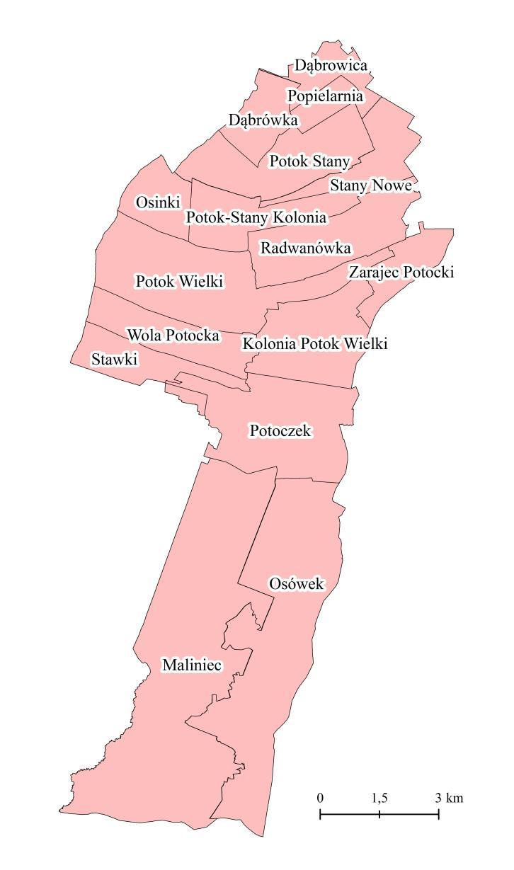 Potok Stany; Potok Stany Kolonia; Radwanówka; Stany Nowe; Stawki; Wola Potocka;