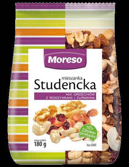 studencka 0 g Mieszanka studencka mix orzechów z rodzynkami i żurawiną 170 x 0 mm 1-000PP 0 g 0 5 902729 0336 > MORESO Kukurydza chrupiąca BBQ 70 g Chrupiąca kukurydza barbecue 0 x 115 mm