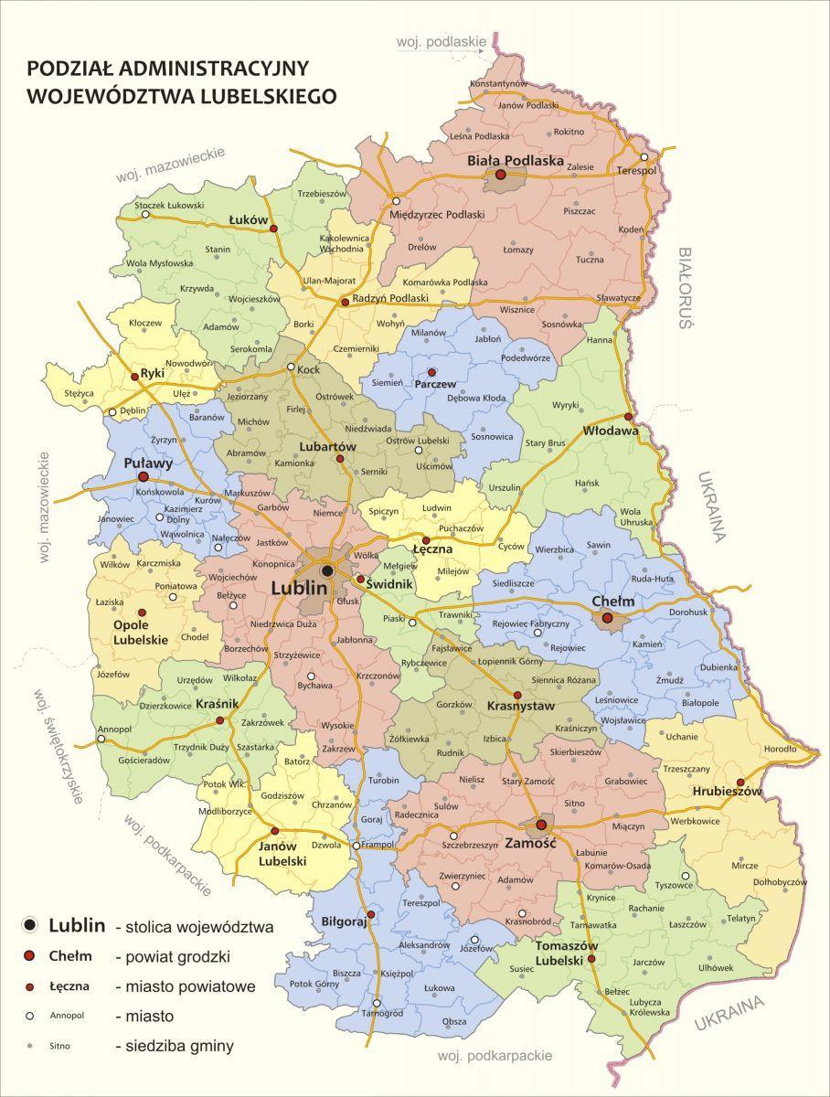 Mapa Podział administracyjny województwa