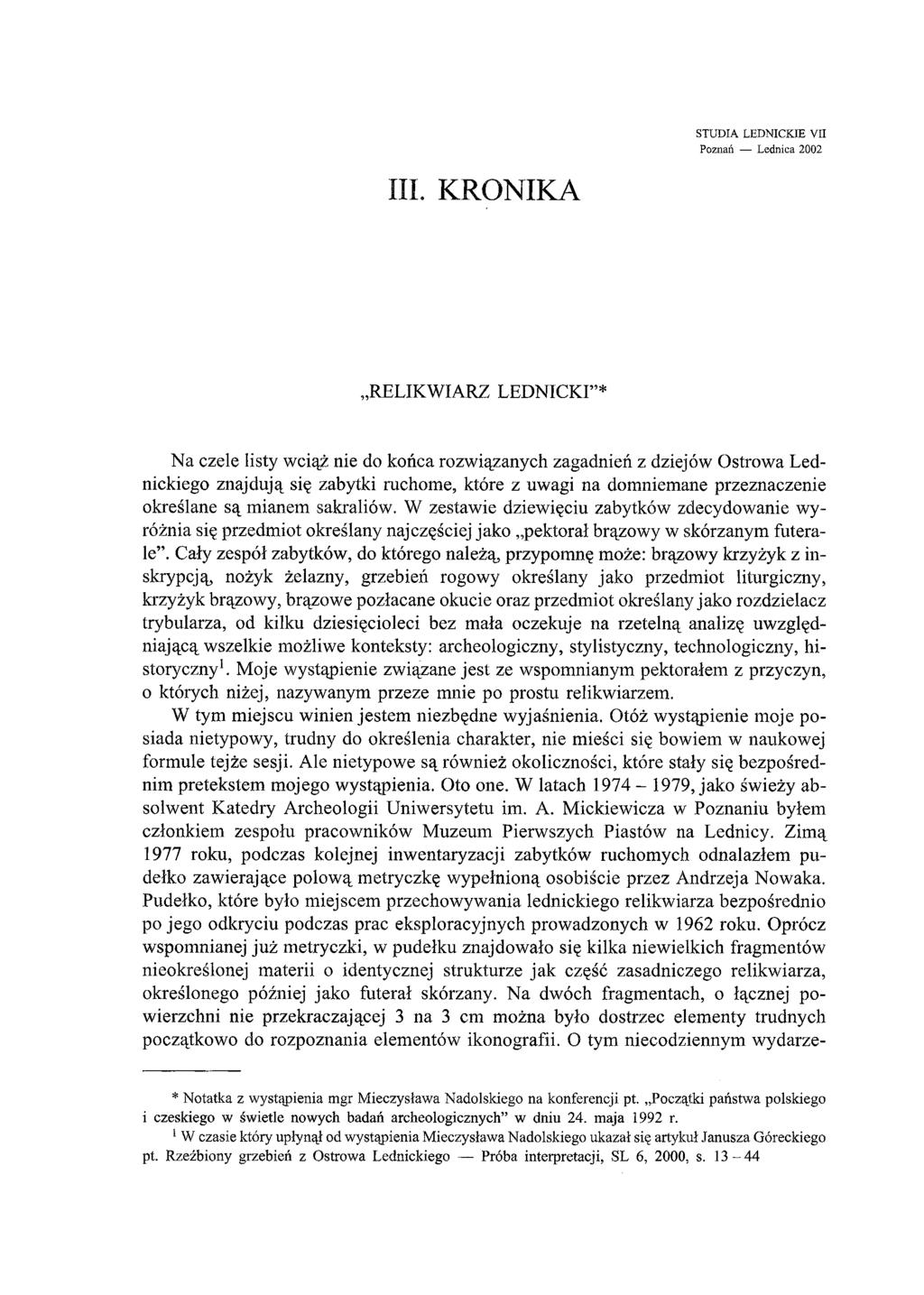STUDIA LEDNICKIE VII Poznań Lednica 2002 III.