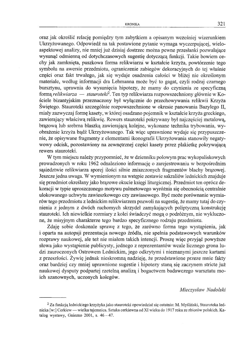 KRONIKA 321 oraz jak określić relację pomiędzy tym zabytkiem a opisanym wcześniej wizerunkiem Ukrzyżowanego.