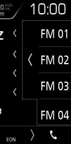 Radio Operacja wybierania ÑÑWybór z pamięci Można wyświetlić listę zapisanych w pamięci stacji i wybrać jedną z nich. 1 Dotknąć prawej strony ekranu. Wybrać stację z listy.
