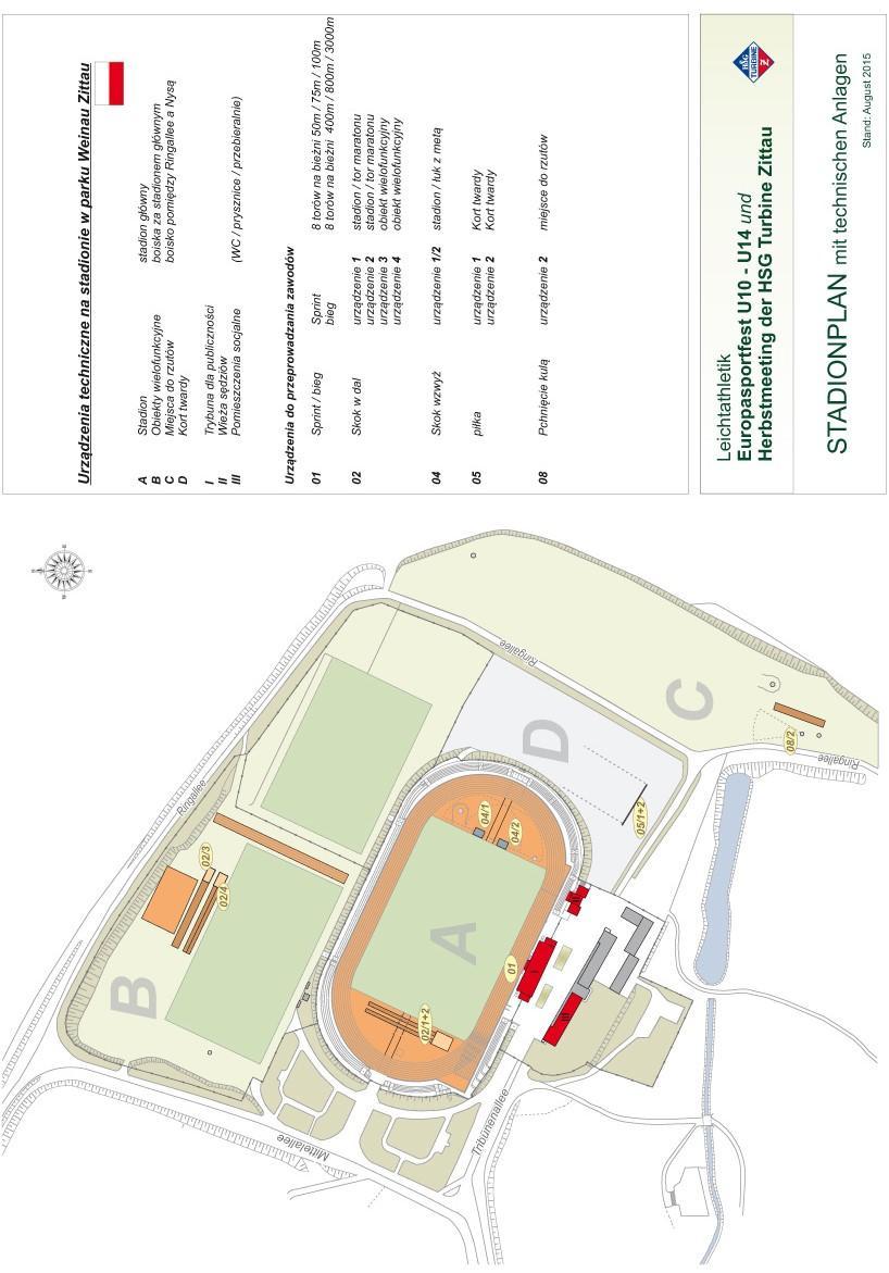 PLAN STADIONU Jeżeli w skoku w dal będzie startowało więcej niż 15 zawodników w jednej grupie wiekowej, skoki będą przeprowadzane równolegle na dwóch