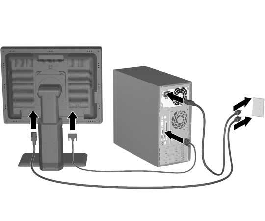 Szybka instalacja Krok 5: Podł czanie kabli zasilaj cych Należy podłączyć kable zasilające i kabel monitorowy, w sposób pokazany na ilustracji. Należy włączyć monitor, a następnie komputer.