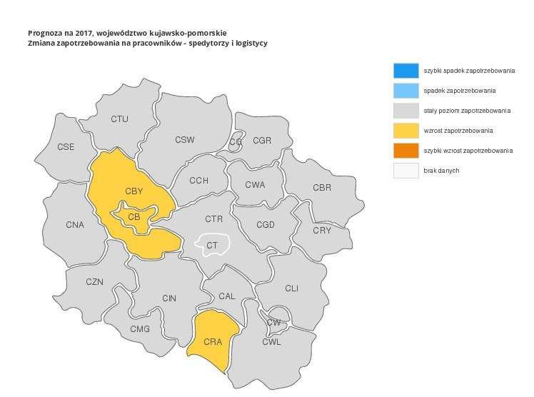 MAPKA 1. PROGNOZA DLA SPEDYTORÓW I LOGISTYKÓW W WOJEWÓDZTWIE KUJAWSKO POMORSKIM NA 2017 r.