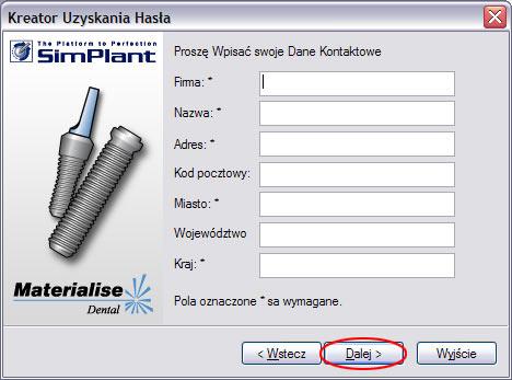 24. Wypełniamy wszystkie pola i naciskamy przycisk Dalej. 25.