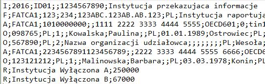 drugiego rachunku 8 R Raport pierwszej instytucji wyłączonej 9 R Raport drugiej instytucji wyłączonej Poniżej fragment pliku tekstowego rozdzielanego średnikami zawierającego omawiane dane.