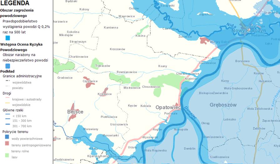 Mapa 8 Obszar zagrożenia powodziowego na terenie Gminy Opatowiec